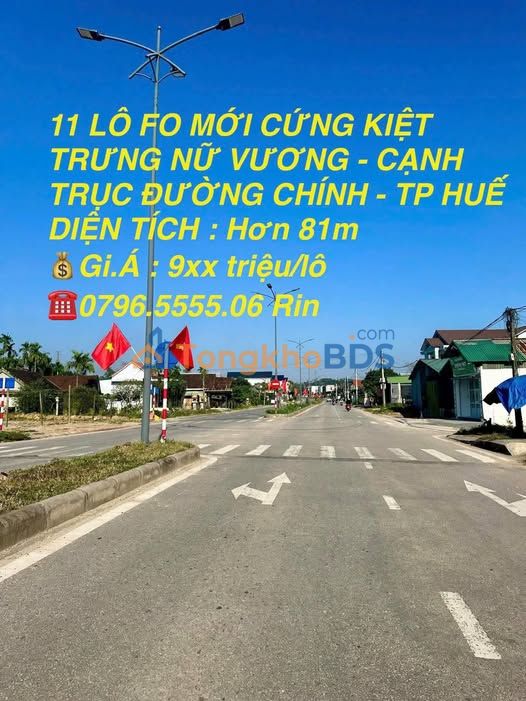 Đất nền Trưng Nữ Vương Hương Thủy 85m² 900 triệu - Giá F0 CĐT