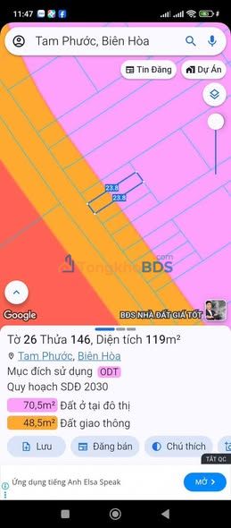 Đất nền Tam Phước 119m2 giá 1.25 tỷ - Sổ đỏ chính chủ