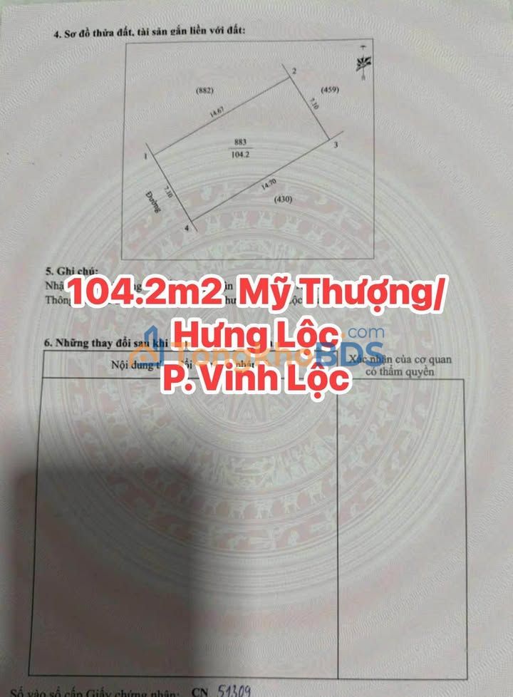 Đất Hưng Lộc Vinh 104m² 3.7 tỷ - Sổ đỏ chính chủ