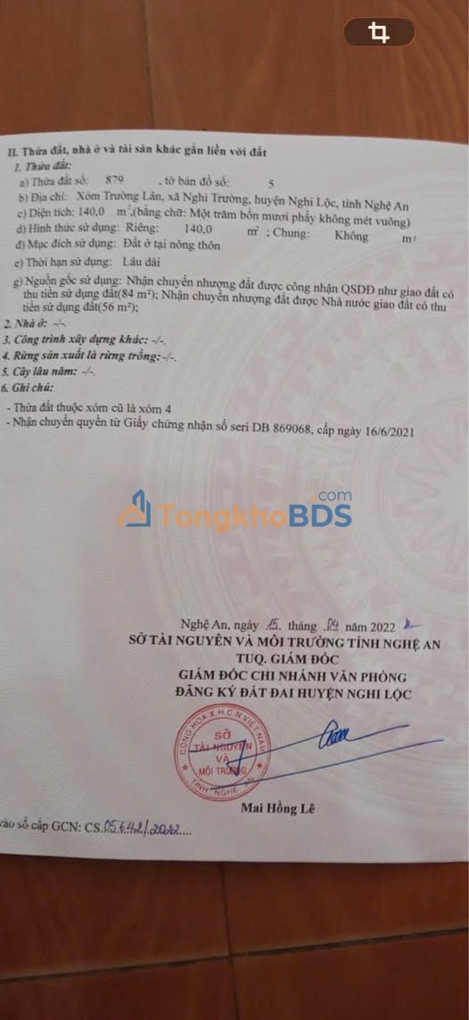 Đất Nghi Trường Đông Lộc 140m² 1 tỷ - Hạ tầng hoàn thiện