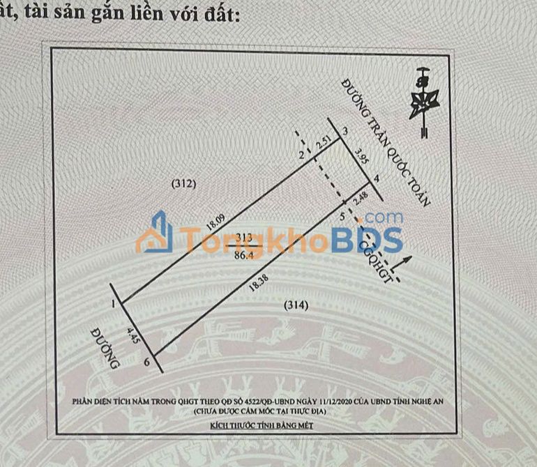 Đất Trần Quốc Toản Vinh 86m² giá 5 tỷ - Sổ đỏ chính chủ