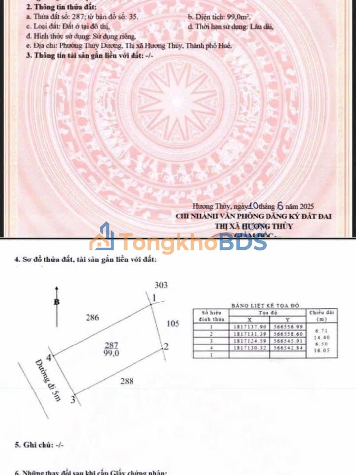 Đất nền Thủy Dương Huế 99m² 1.25 tỷ - Sổ hồng sẵn