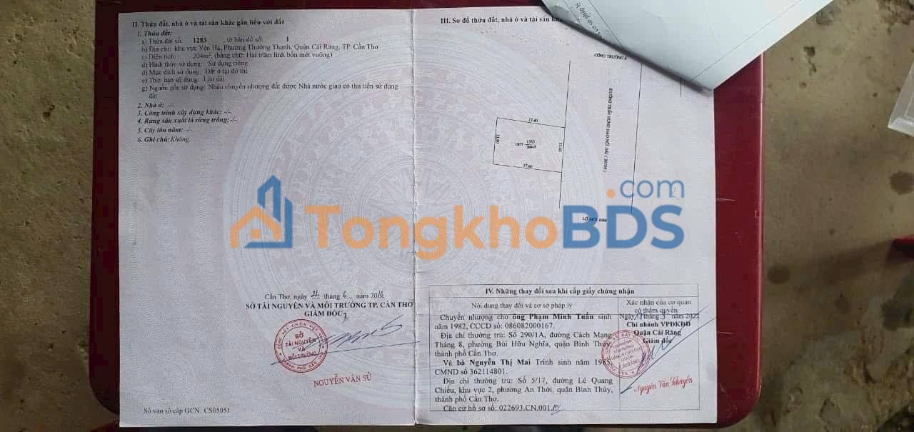 Đất nền Huỳnh Thị Nỡ Cái Răng 204m² - Sổ đỏ chính chủ