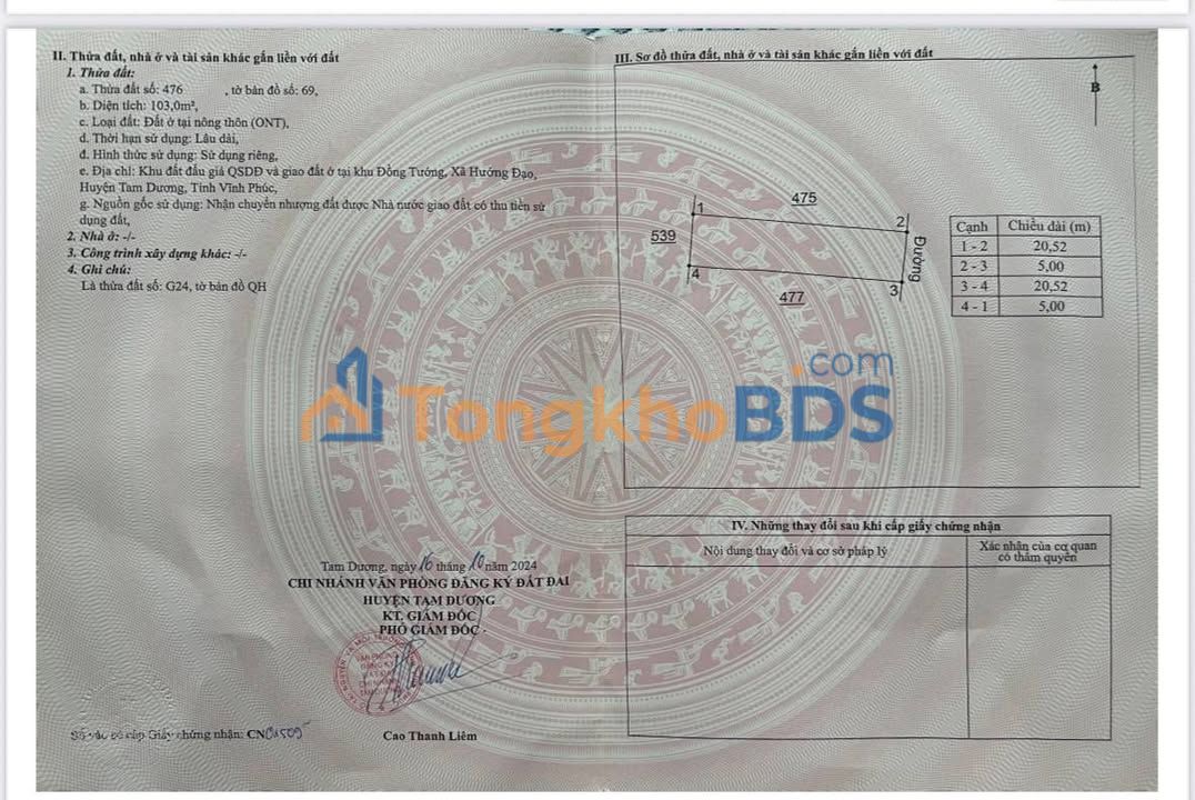 Đất nền Tam Dương 103m² 2 tỷ - Sổ đỏ chính chủ, tiềm năng