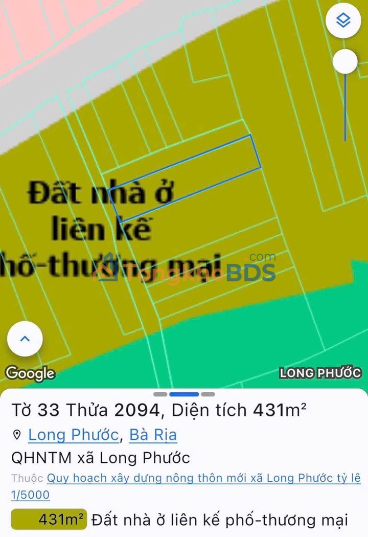 Đất nền mặt tiền Long Phước, Bà Rịa - 431m² giá 3.2 tỷ, kinh doanh tốt