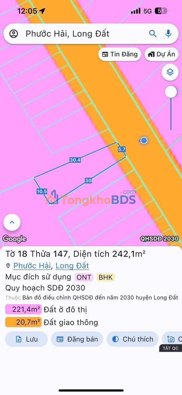 Đất nền Phước Hải Thị trấn 242m² giá 1.95 tỷ - Sổ đỏ chính chủ, xây dựng tự do