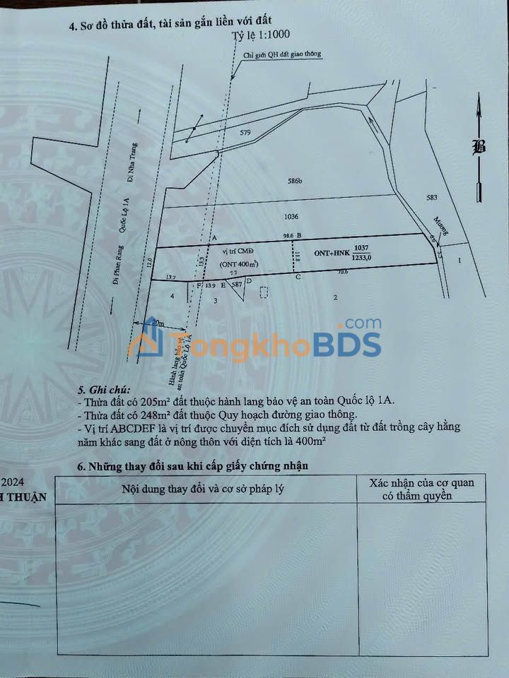 Đất nền Quốc lộ 1A Ninh Hòa 1.233m² - Sổ đỏ chính chủ