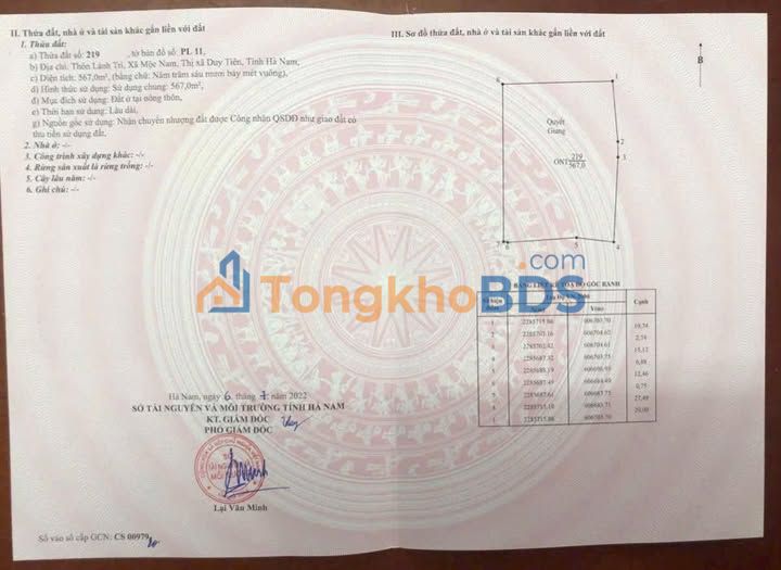 Đất nền Thôn Lãnh Trì Duy Tiên 567m² - Sổ đỏ chính chủ