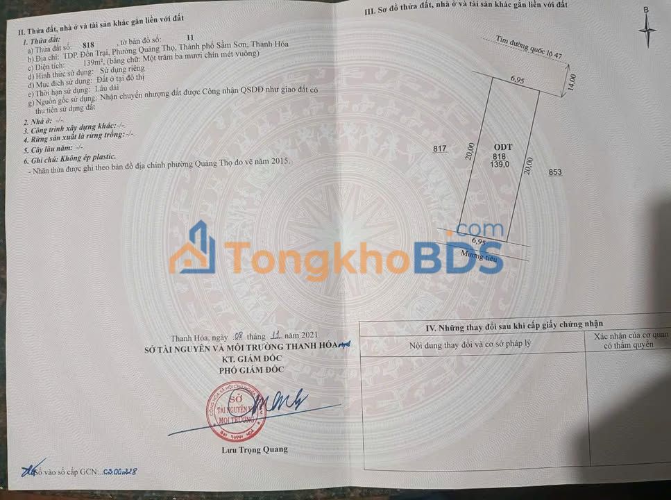 Đất nền Quốc lộ 47 Sầm Sơn 139m² giá 4 tỷ - Sổ đỏ chính chủ