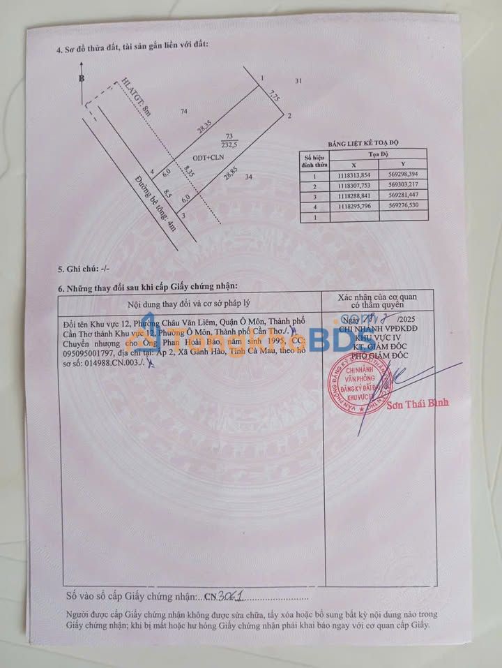 Đất Khu vực 12 Châu Văn Liêm 232,5m2 giá 1,5 tỷ - Xây dựng tự do