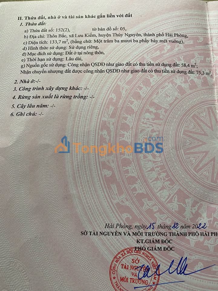 Đất nền Lưu Kiếm 134m² thỏa thuận - Thổ cư 100%