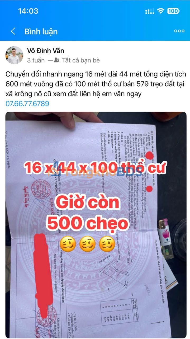 Đất Đắk Drô Krông Nô 600m² giá 500 triệu - Đầu tư dài hạn