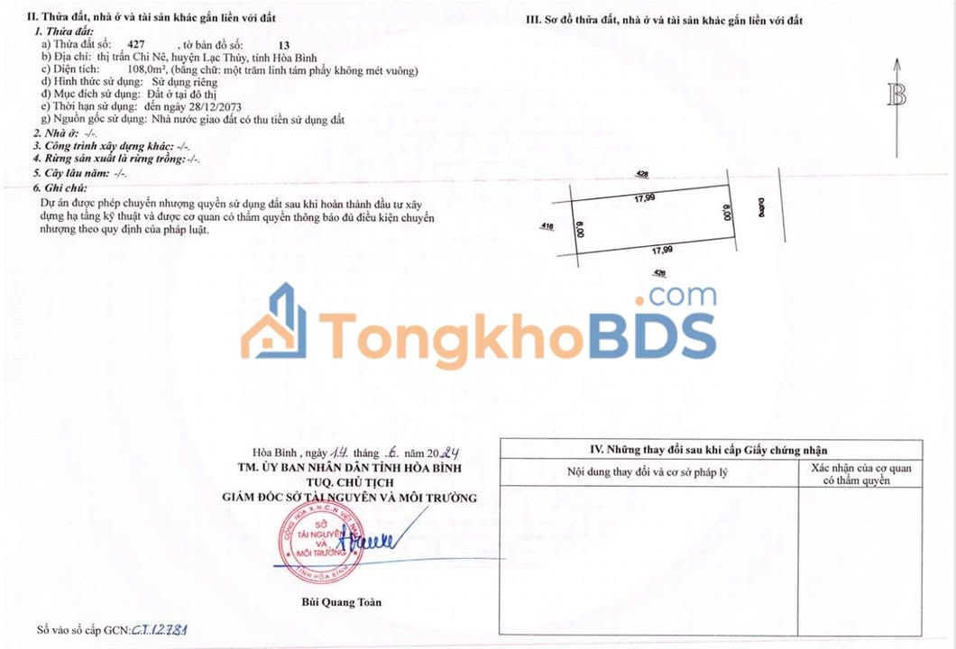 Đất Chi Nê Lạc Thủy 108-114,9m² 1,4-1,7 tỷ - Sổ đỏ chính chủ