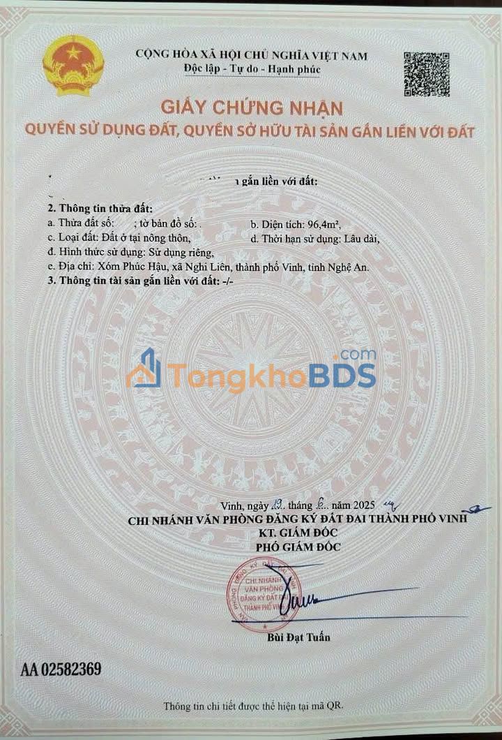 Đất Nền Nghi Liên Vinh 96.4m² 1.42 tỷ - Sổ đỏ chính chủ