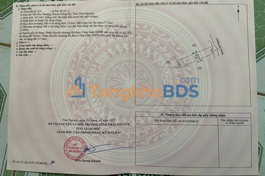 Đất nền Hóa Trung Đồng Hỷ 350m² 7xx triệu - Ô tô tránh