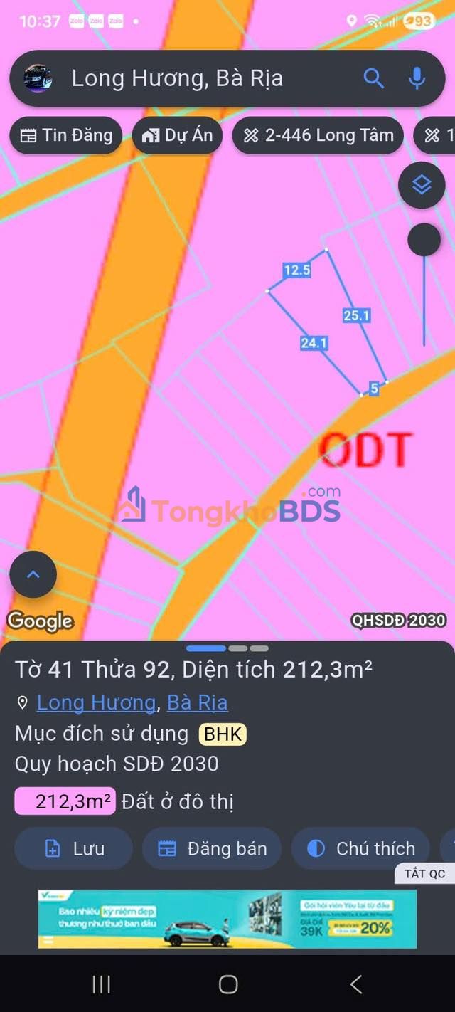 Đất nền Long Hương Bà Rịa 216m² 2,55 tỷ - Sổ đỏ chính chủ