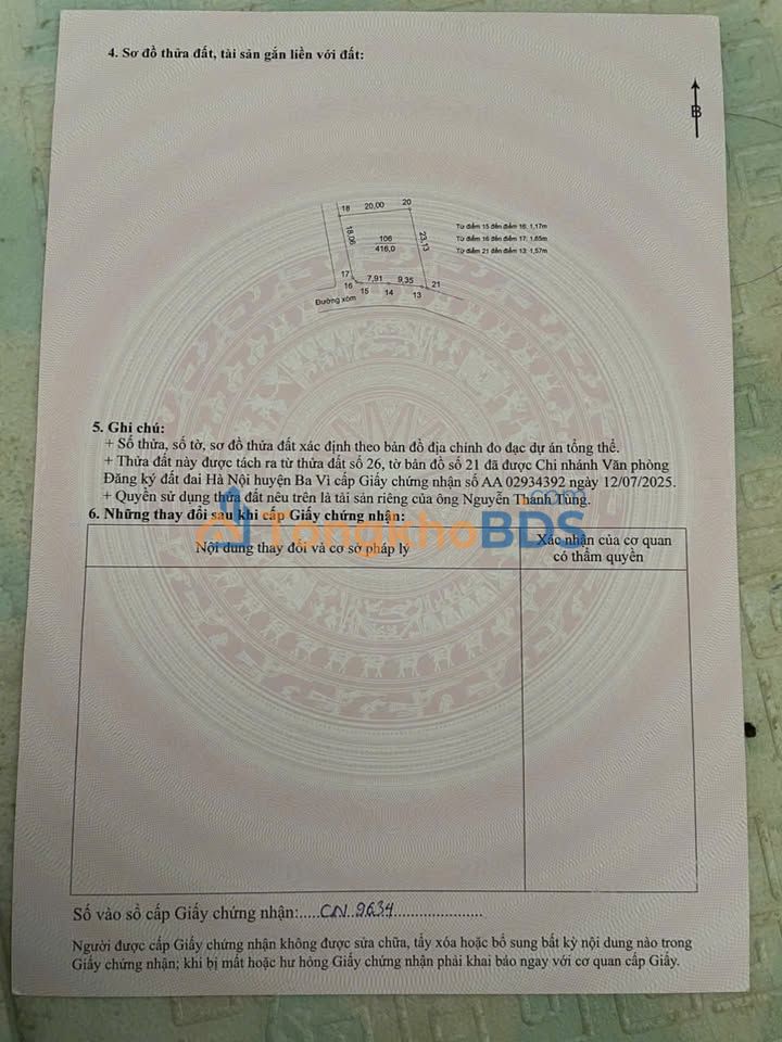 Đất Suối Hai Ba Vì 416m² giá thỏa thuận - Sổ đỏ chính chủ