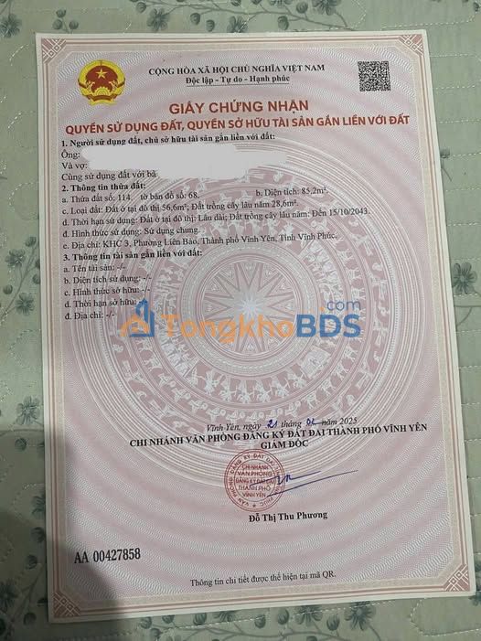 Đất nền Mê Linh Vĩnh Yên 85m² 7 tỷ - Sổ đỏ chính chủ