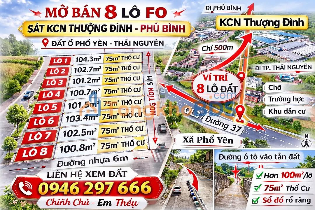 Đất nền Hồng Tiến Phổ Yên 104m² 7xx triệu - Tiềm năng tăng giá