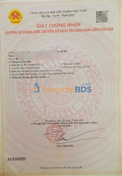 Đất Nền Thụy Hương Kiến Thụy 74.8m² - Sổ Đỏ Sẵn Sàng - Giá Tốt