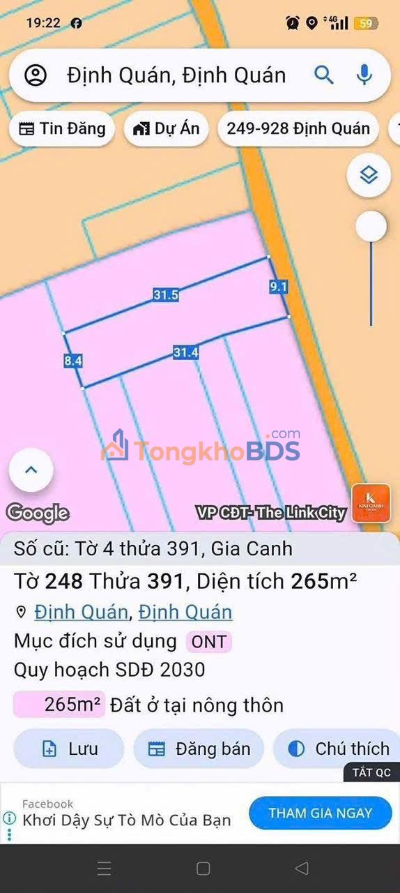 Đất nền Định Quán 279m² 1.1 tỷ - Sổ đỏ chính chủ