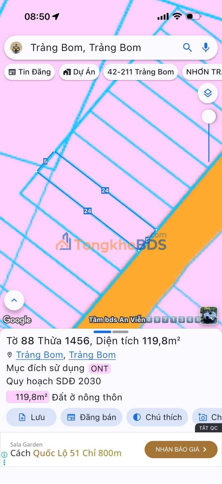 Đất nền Sông Trầu Trảng Bom 120m² 1.25 tỷ - Sổ hồng chính chủ