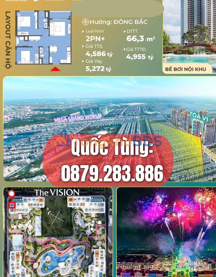 Căn hộ Ocean Park The Vision 66.3m2 giá 1.2 tỷ - View đẹp 2 logia