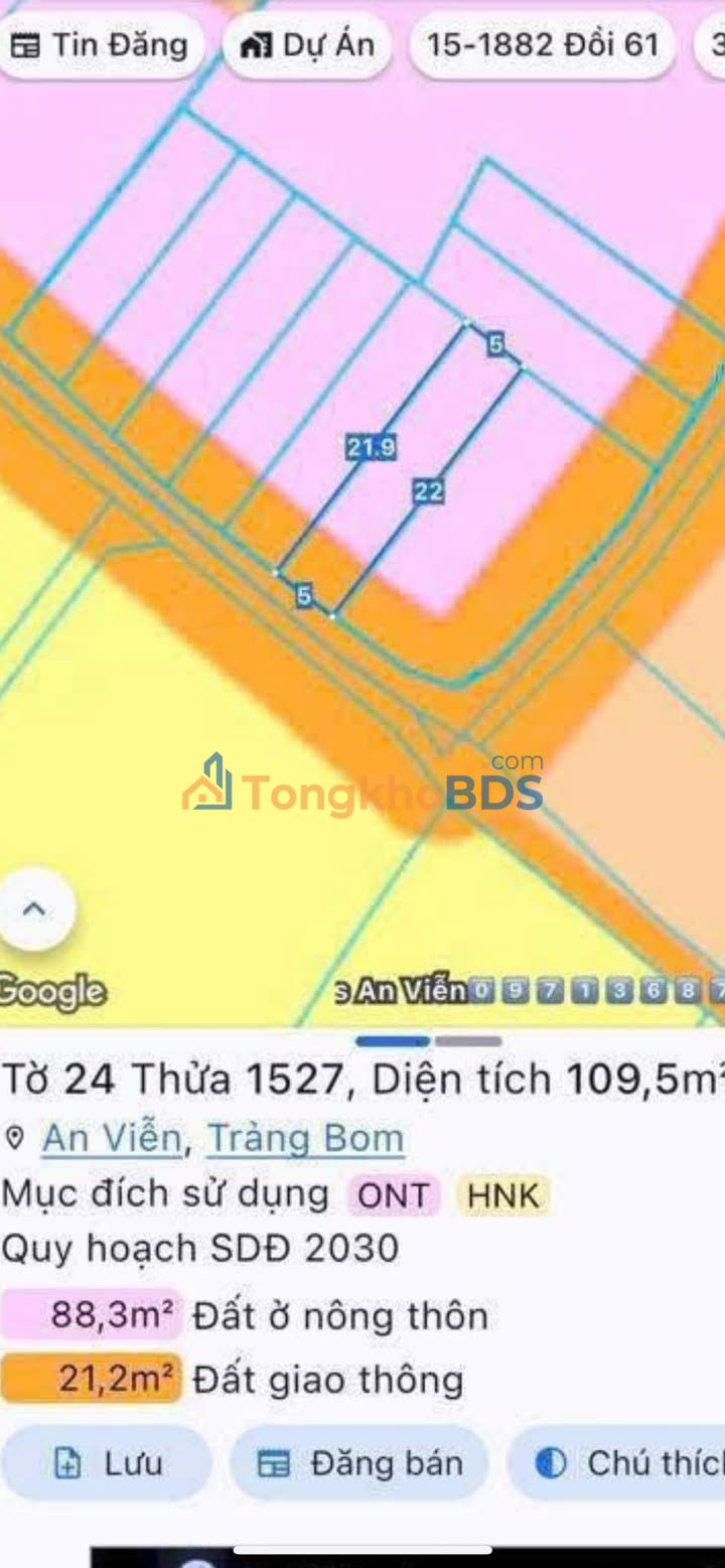 Đất nền Trảng Bom 110m² giá 790 triệu - Đất thổ cư 100%