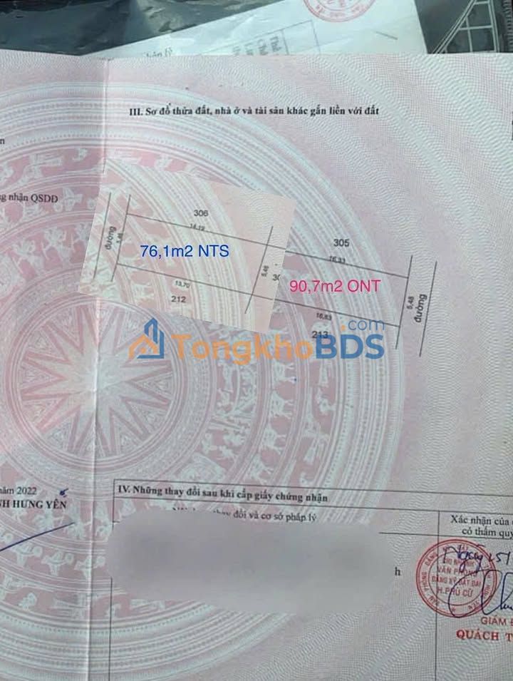 Đất nền Đoàn Đào Phù Cừ 166m² 1,1 tỷ - Đất thổ cư 100%