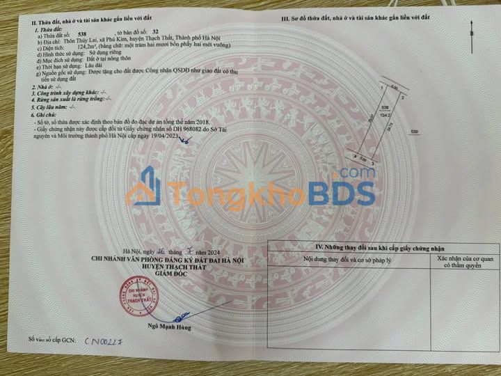 Đất nền Thôn Thuý Lai 124m² 4.092 tỷ - Đất thổ cư 100%