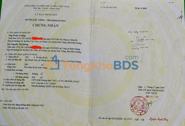 Đất nền Thanh An Dầu Tiếng 206m² 1 tỷ - Sổ đỏ chính chủ