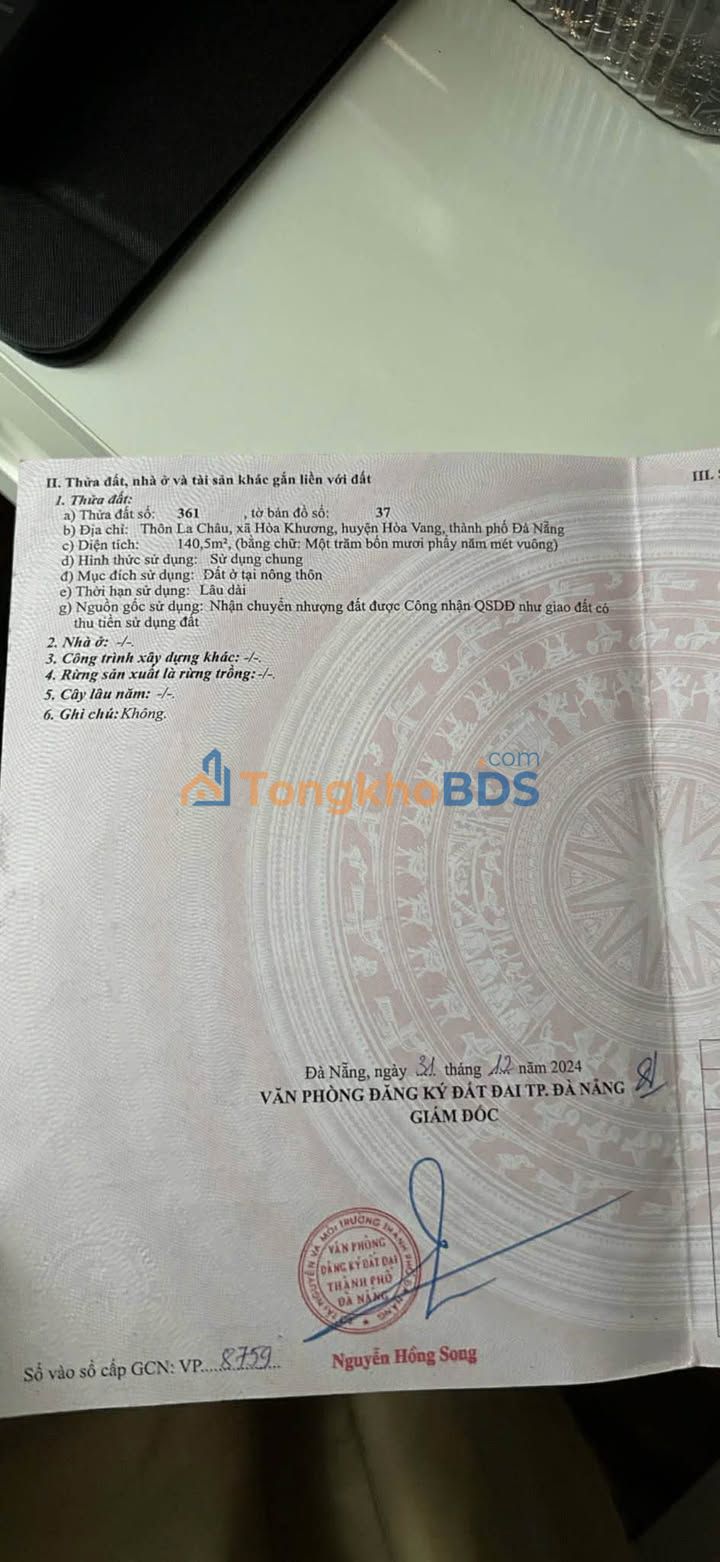 Đất nền Hòa Khương Đà Nẵng 140m² - Sổ đỏ chính chủ