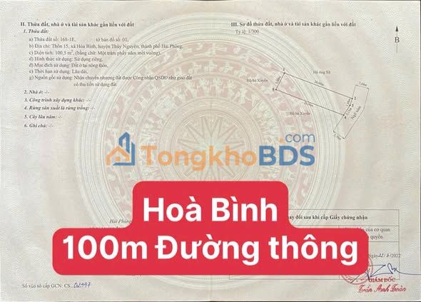 Đất Hòa Bình Thuỷ Nguyên 100m² 1 tỷ, Sổ đỏ chính chủ