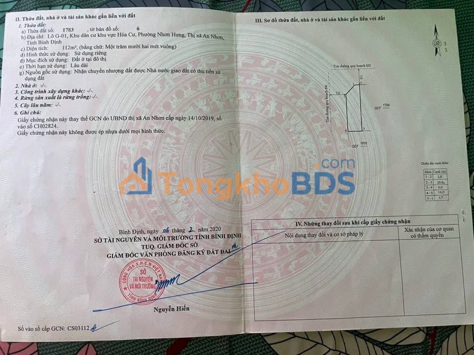 Đất nền Nhơn Hưng An Nhơn 112m² 1,4 tỷ - Sổ đỏ chính chủ