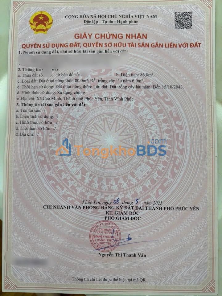 Đất nền Phúc Yên 86m² giá 1.6 tỷ - Sổ đỏ chính chủ