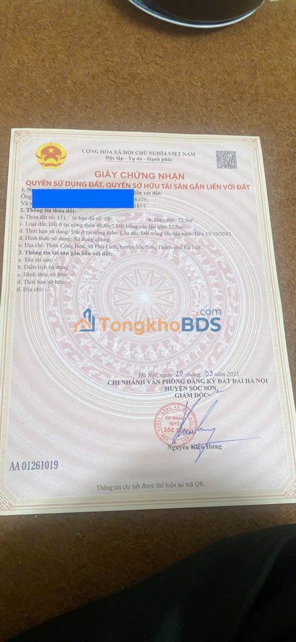 Đất nền Sóc Sơn 72m² giá thỏa thuận - Sổ đỏ chính chủ