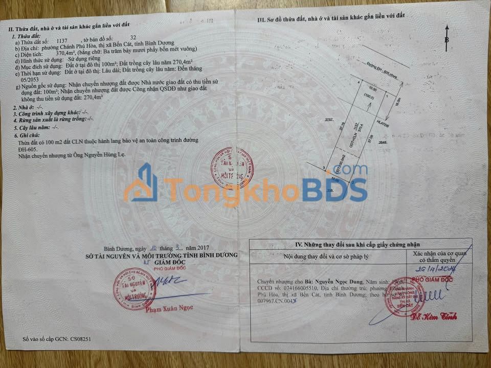 Đất nền DH604 Bến Cát 370m² giá 3 tỷ - Sổ đỏ chính chủ