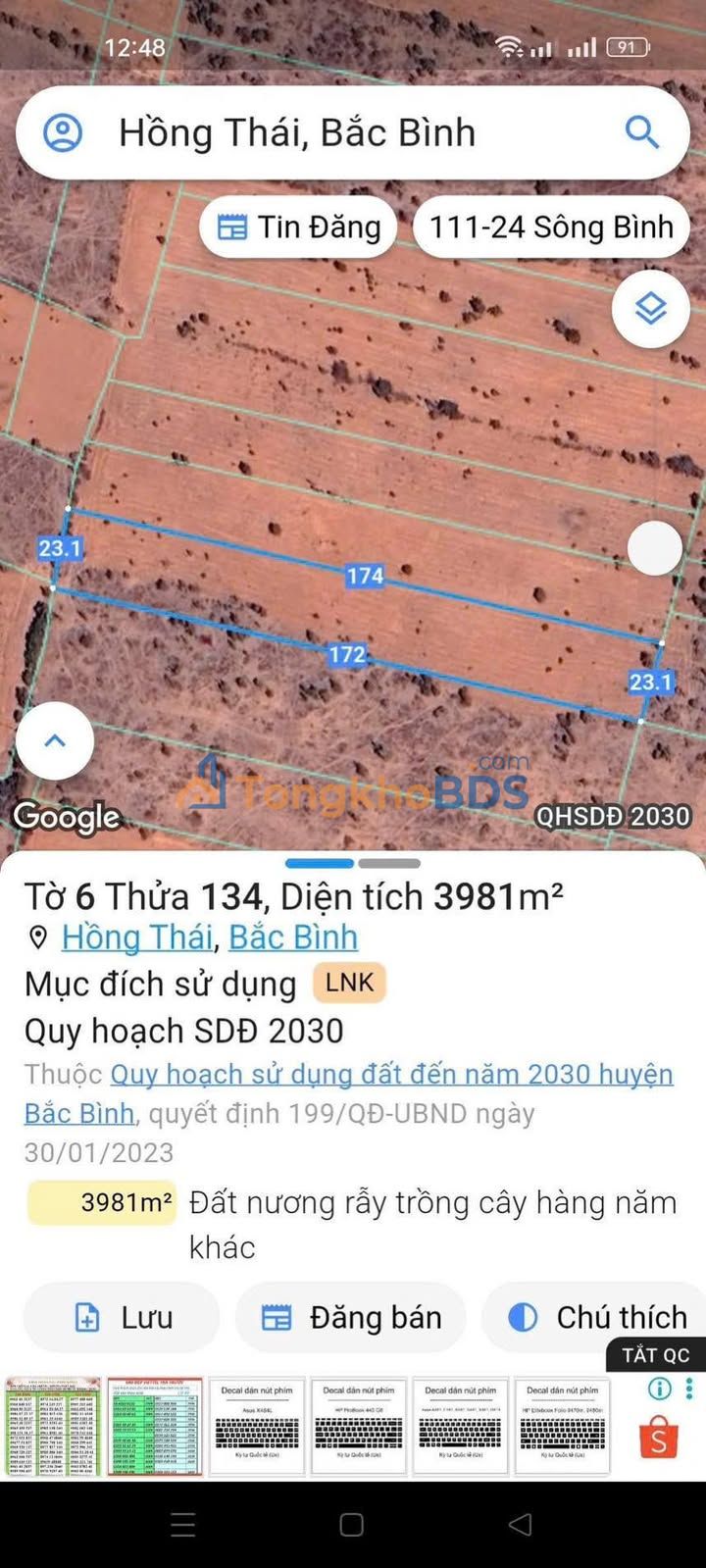 Đất trồng Hồng Thái Bắc Bình 1440m² 120 triệu - Đầu tư dài hạn