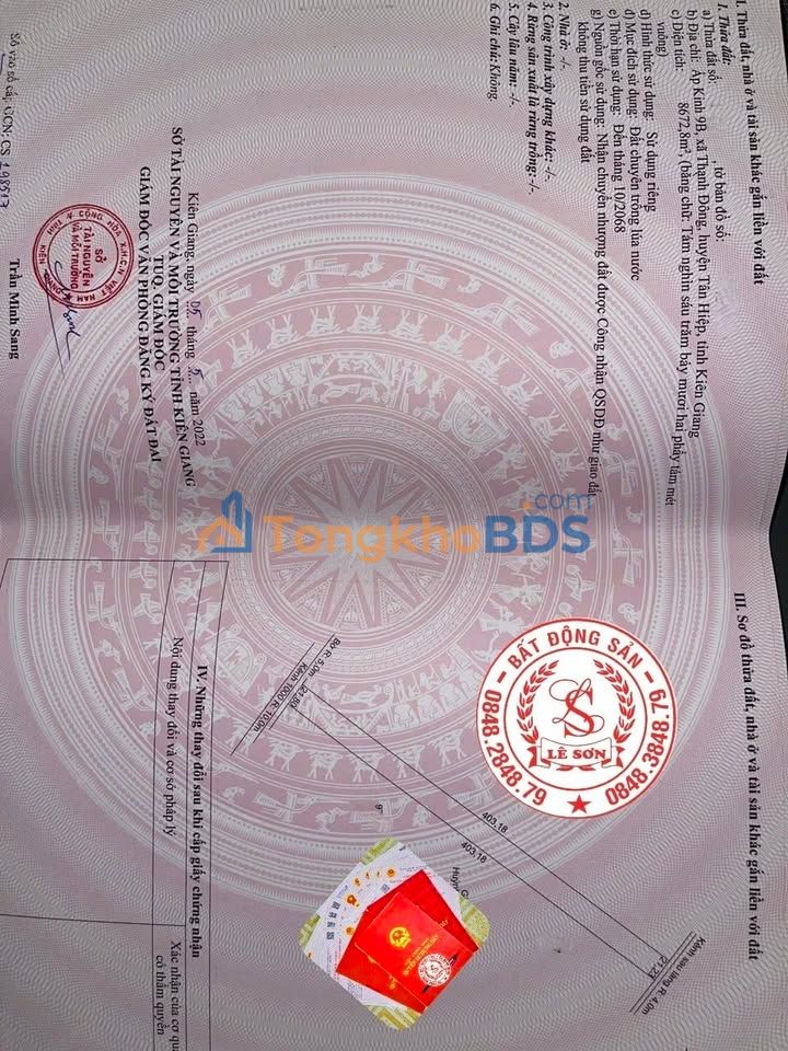 Đất nền Tân Hiệp B Kiên Giang 9158m² 2 tỷ - Sổ hồng