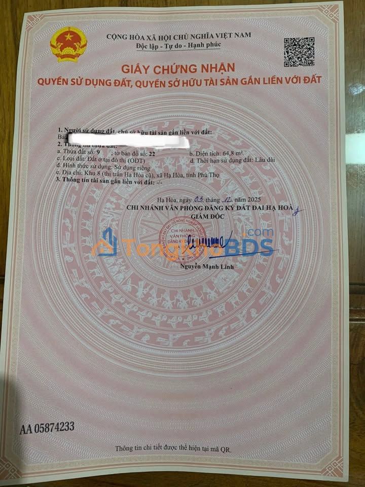 Đất nền Hạ Hòa 64m² 3 tỷ - Sổ đỏ chính chủ mặt đường