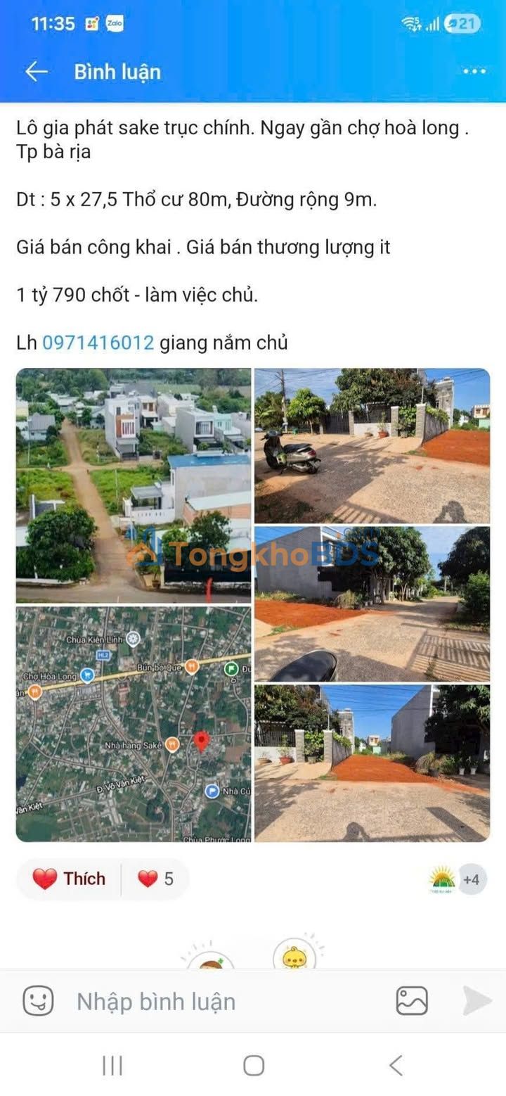 Đất Vàng 137m² Bà Rịa - Sổ Thổ Cư, Gần Chợ Hoà Long, Giá 1.79 Tỷ