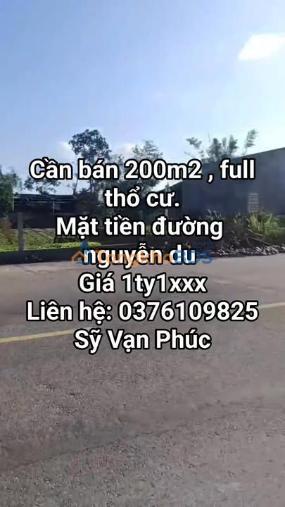 Đất nền Nguyễn Du 200m² 1.1 tỷ - Đất thổ cư 100%