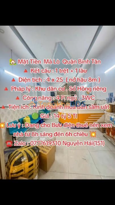 Nhà Mặt Tiền Mã Lò Bình Tân 4x25m - Kinh Doanh Sầm Uất, Sổ Hồng Riêng