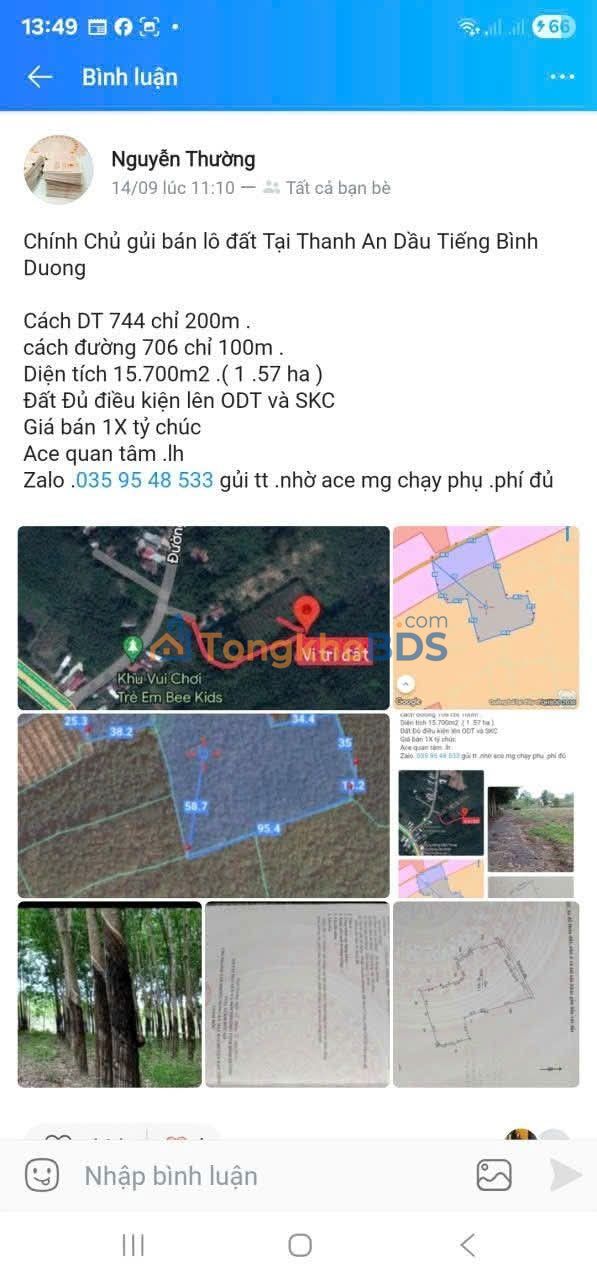 Đất nền Thanh An Dầu Tiếng 15.700m² 1 tỷ - Sổ đỏ chính chủ