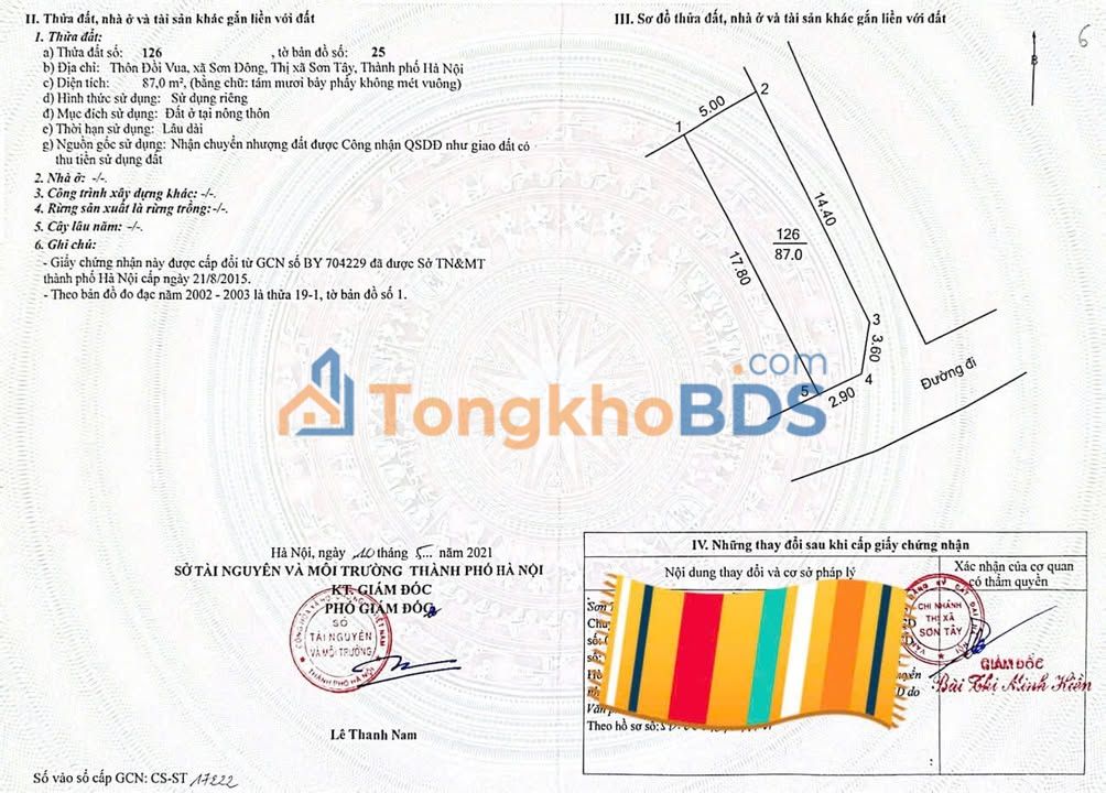Đất thổ cư Sơn Đông Sơn Tây 87m² - Sổ đỏ chính chủ