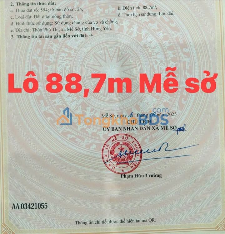 Đất nền Mễ Sở Văn Giang 89m² 5 tỷ - Sổ đỏ chính chủ