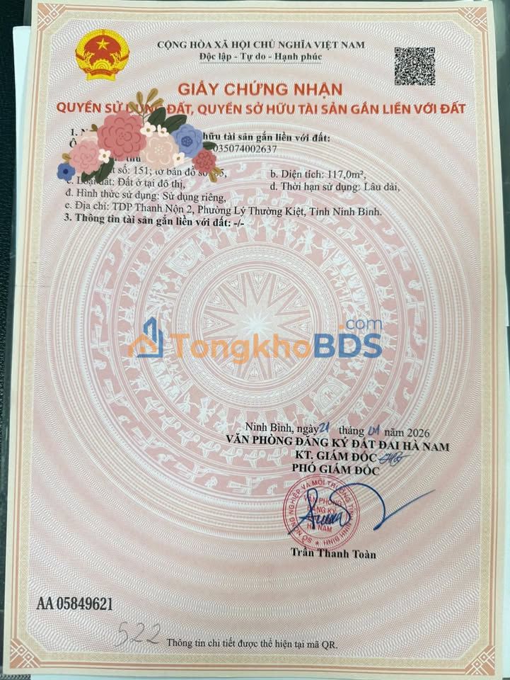 Đất Thanh Nộn 2, Phủ Lý 117m² thỏa thuận - Sổ đỏ chính chủ