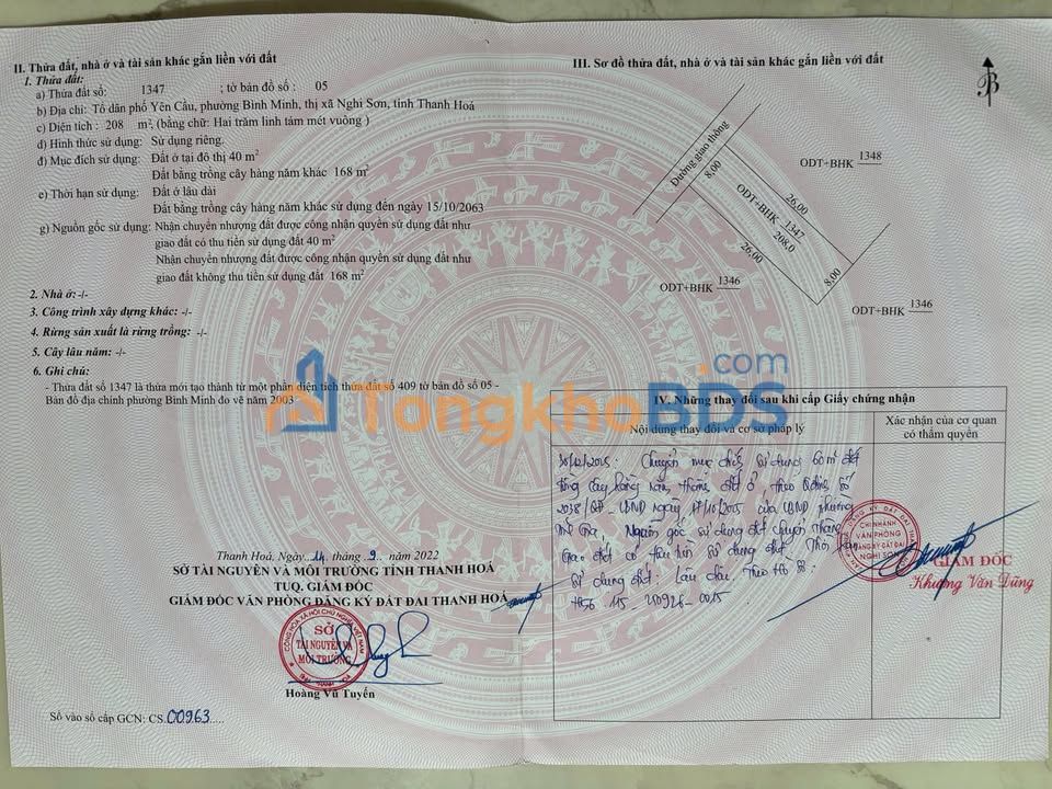 Đất nền Yên Cầu Bình Minh 208m² 1 tỷ - Đường ô tô