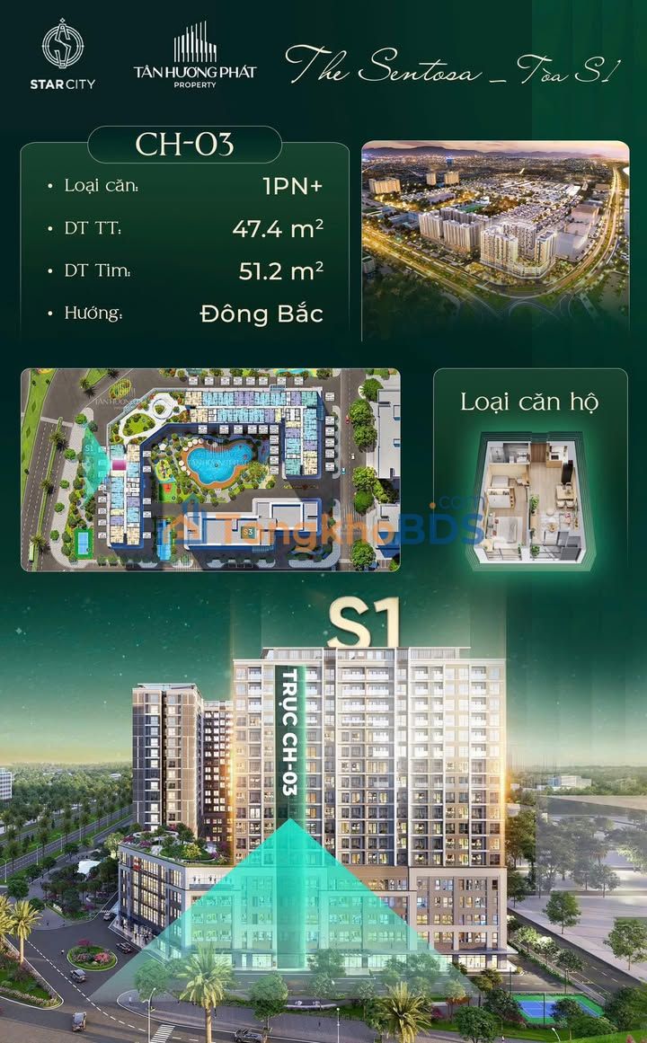 Apartment Sentosa StarCity 47,4m² 1,952 tỷ - View đông bắc sẵn sàng ở