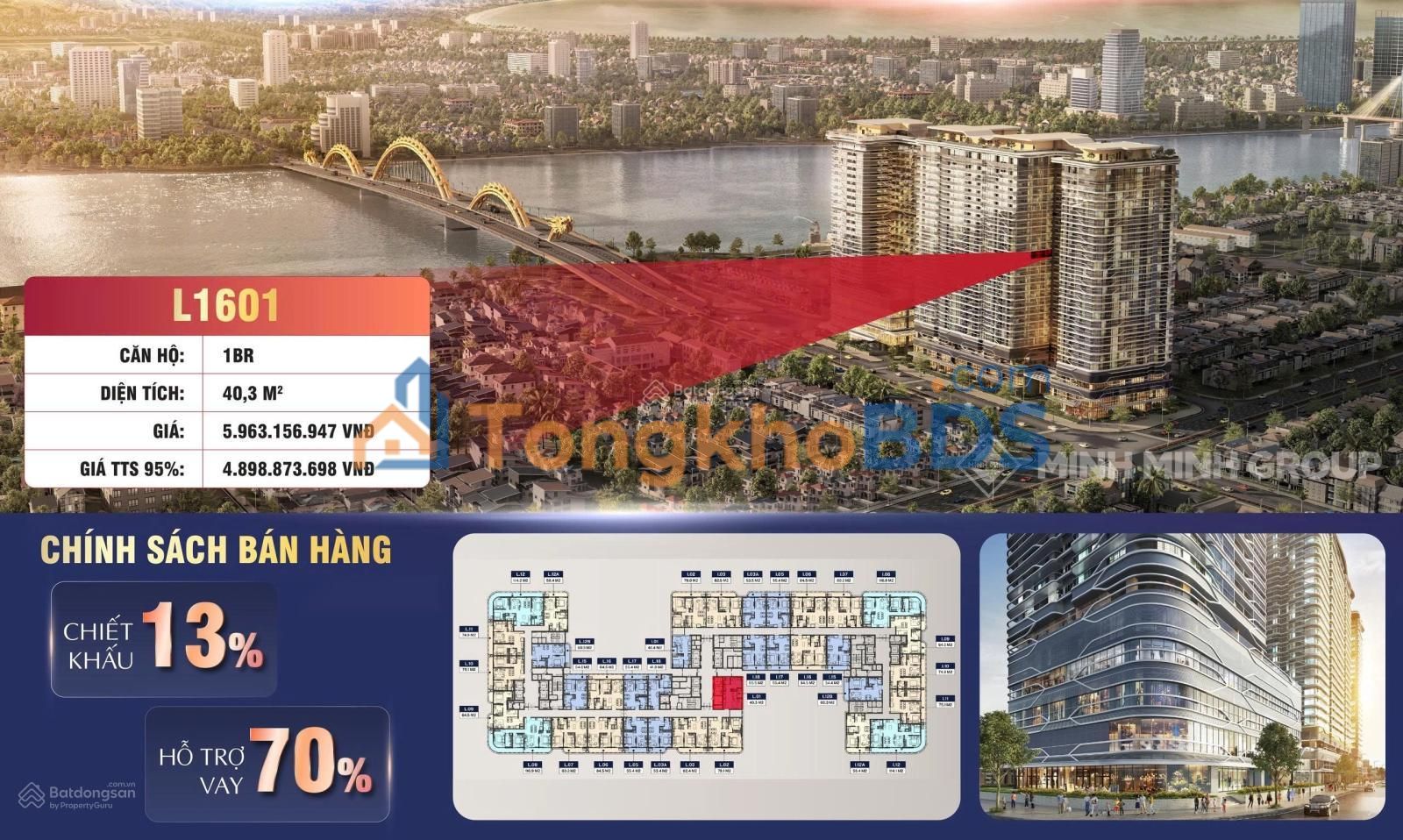 Căn hộ The Legend Đà Nẵng 40,3m² 4,898 tỷ – View đẹp tầng cao